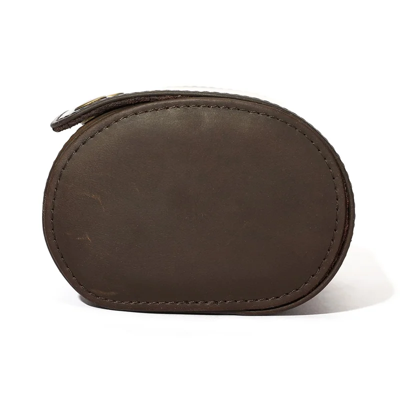 Q8078 Single Watch Travel Case Genuine Cow Leather Watch Storage Box Portable Roll Organizer - Coffee