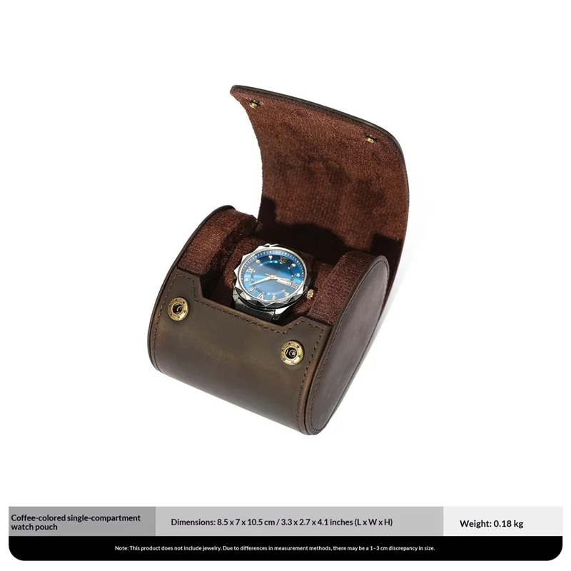 Q8078 Single Watch Travel Case Genuine Cow Leather Watch Storage Box Portable Roll Organizer - Coffee
