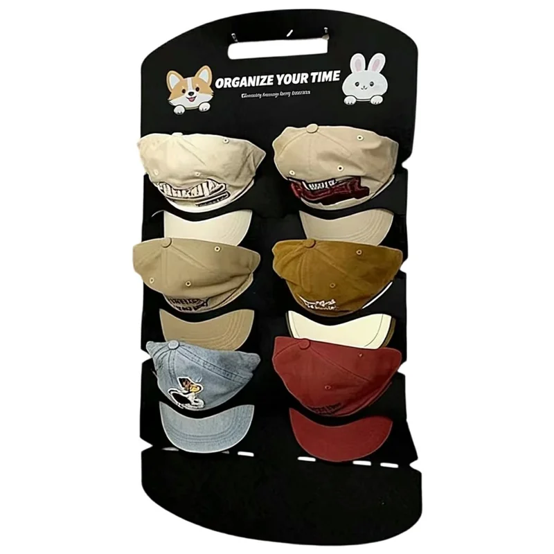6-Pocket 70x46cm Hat Organizer Storage Hanging Bag Over Door Cap Rack for Baseball Cap - Black