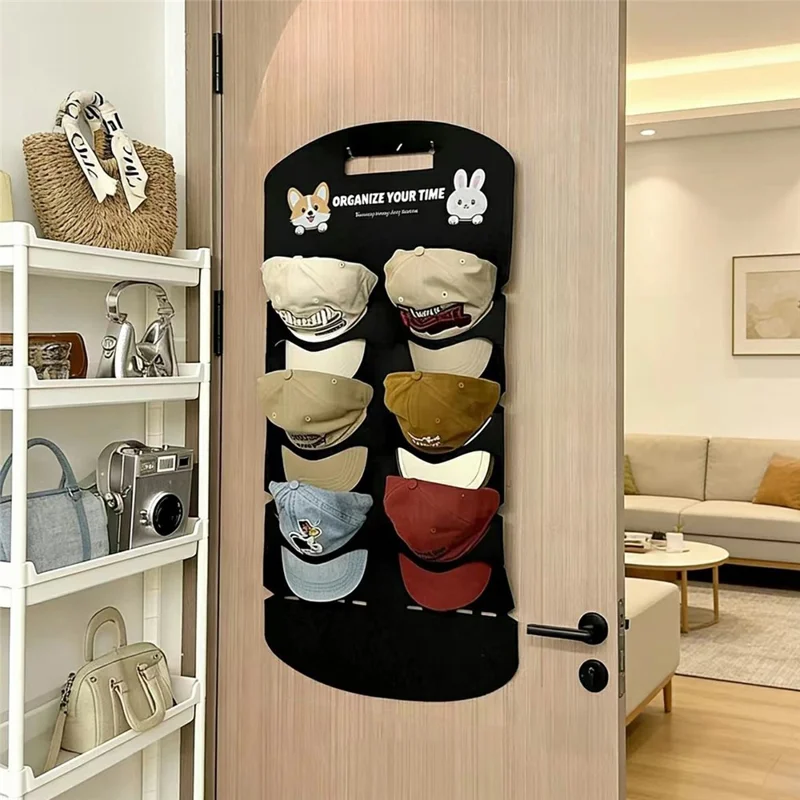 6-Pocket 70x46cm Hat Organizer Storage Hanging Bag Over Door Cap Rack for Baseball Cap - Black