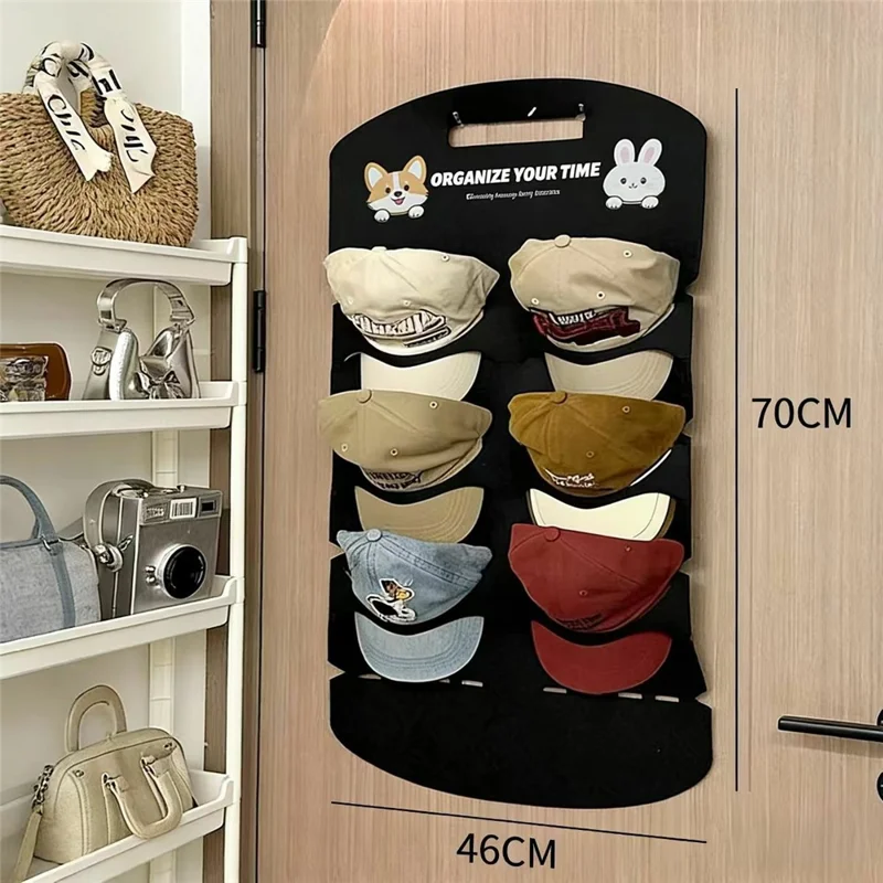 6-Pocket 70x46cm Hat Organizer Storage Hanging Bag Over Door Cap Rack for Baseball Cap - Black