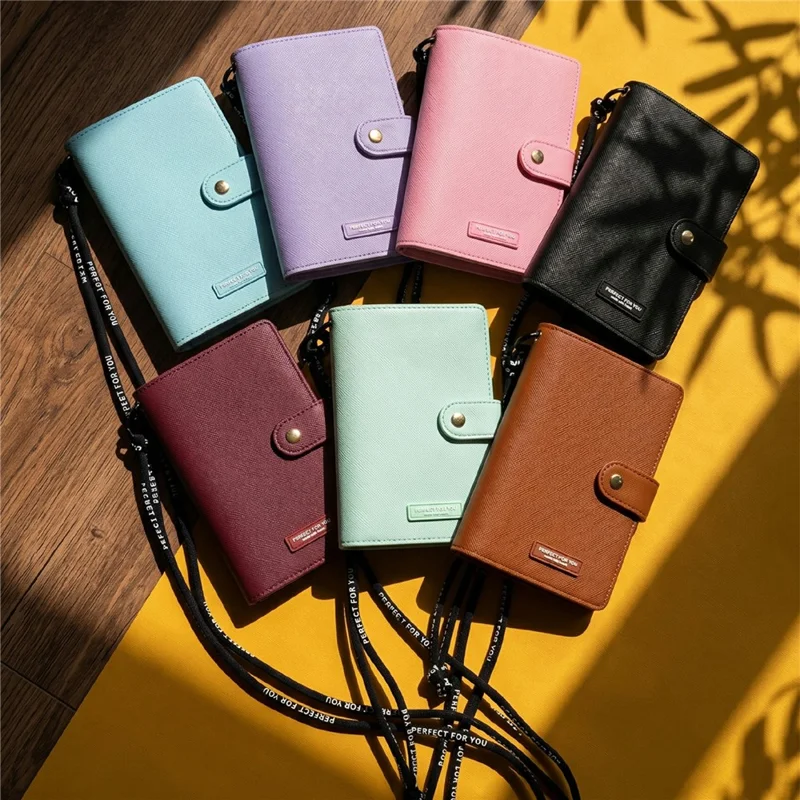 For AirTag Smart Tracker Travel Passport Holder Wallet with Neck Lanyard for Women - Brown