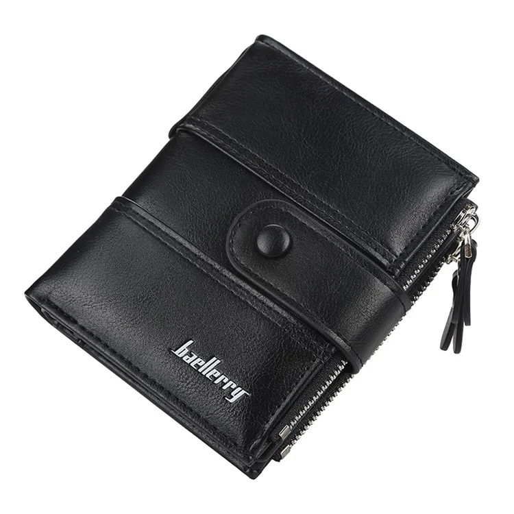 BAELLERRY D3215 Short Wallet PU Leather Card Holder Cash Storage Bag with Dual Zipper Pocket - Black