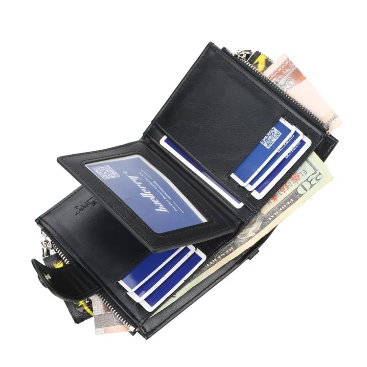 BAELLERRY D3215 Short Wallet PU Leather Card Holder Cash Storage Bag with Dual Zipper Pocket - Black