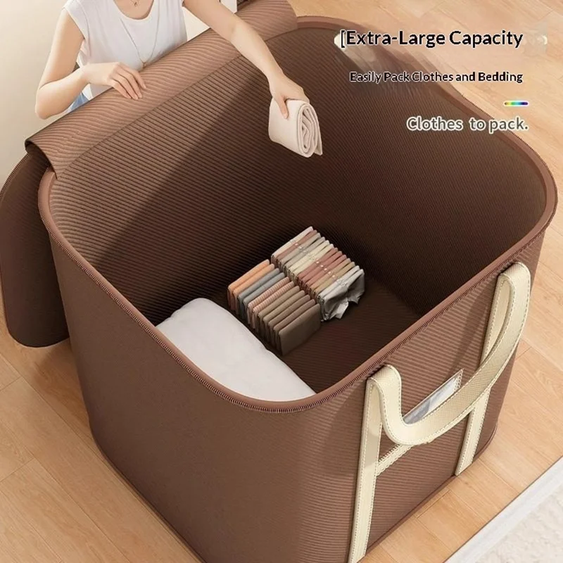34x24x19cm Non-Woven Fabric Large Capacity Storage Bag with Handles for Clothes Bedding - Brown