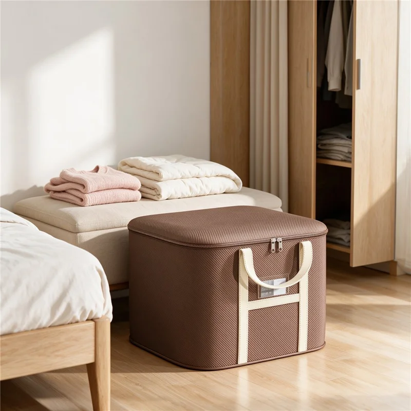 34x24x19cm Non-Woven Fabric Large Capacity Storage Bag with Handles for Clothes Bedding - Brown