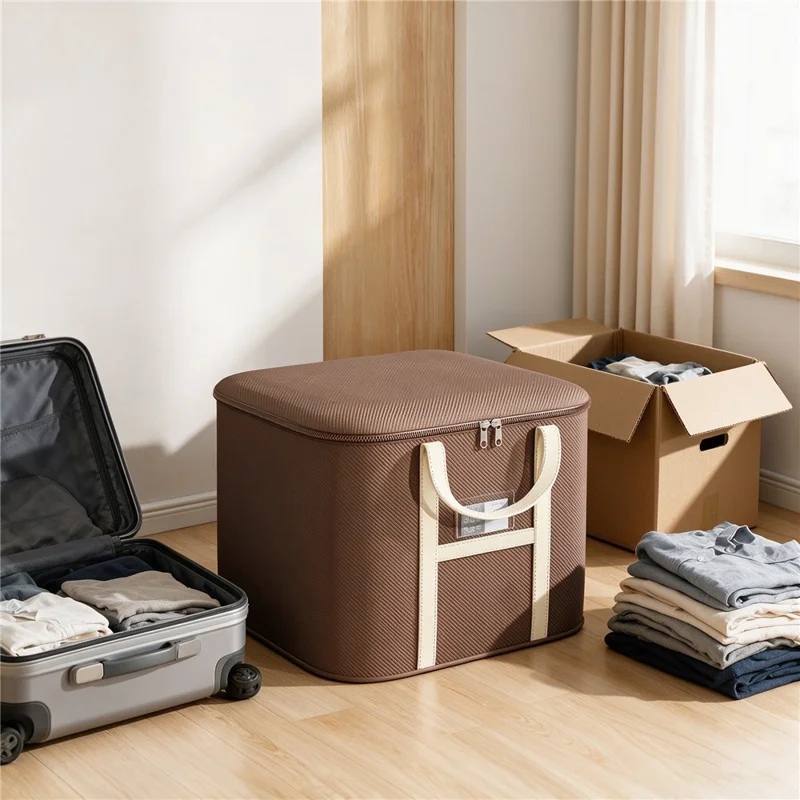 34x24x19cm Non-Woven Fabric Large Capacity Storage Bag with Handles for Clothes Bedding - Brown