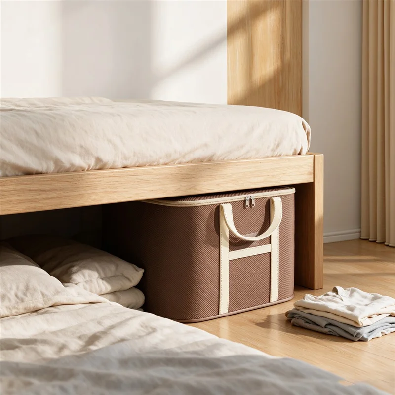 34x24x19cm Non-Woven Fabric Large Capacity Storage Bag with Handles for Clothes Bedding - Brown