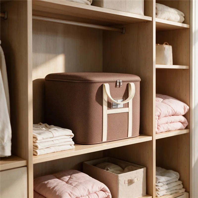 34x24x19cm Non-Woven Fabric Large Capacity Storage Bag with Handles for Clothes Bedding - Brown