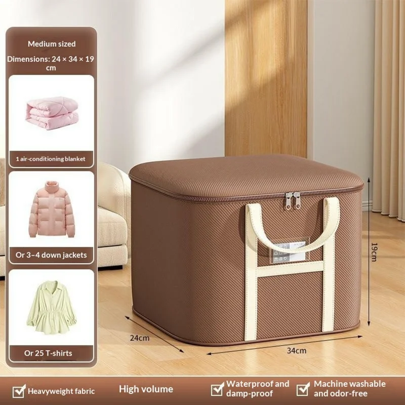 34x24x19cm Non-Woven Fabric Large Capacity Storage Bag with Handles for Clothes Bedding - Brown