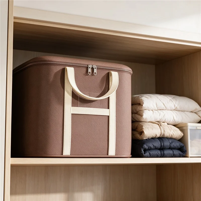 45x33x25cm Non-Woven Fabric Large Capacity Storage Bag with Handles for Clothes Bedding - Brown