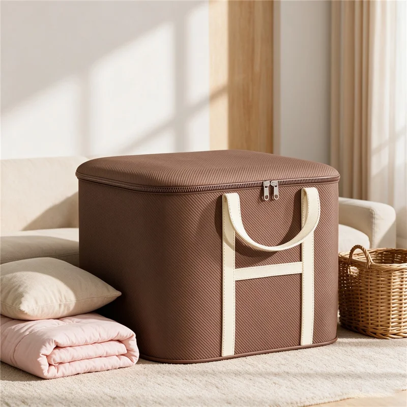 45x33x25cm Non-Woven Fabric Large Capacity Storage Bag with Handles for Clothes Bedding - Brown