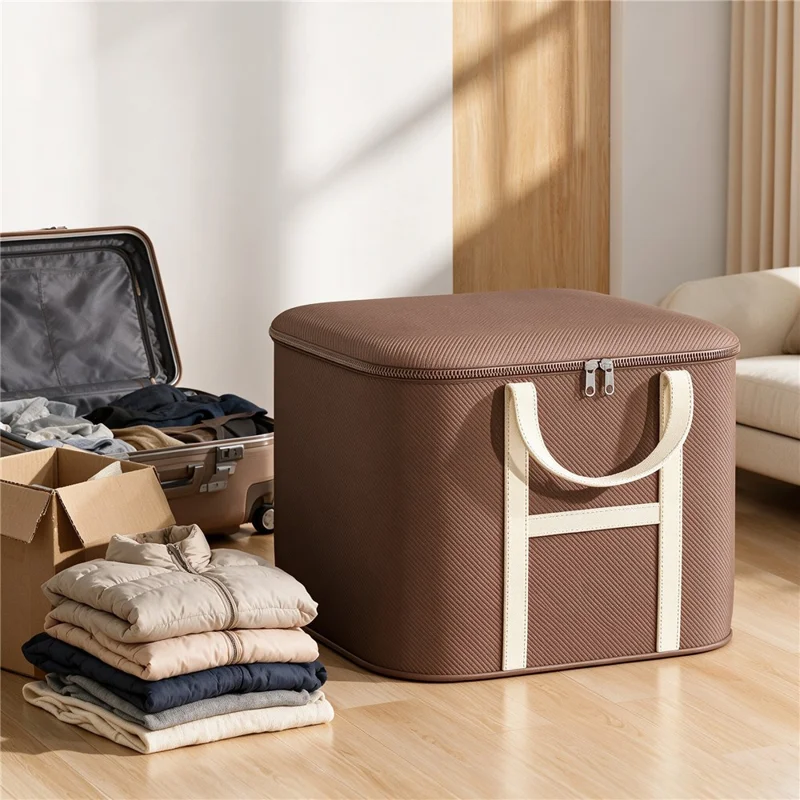 45x33x25cm Non-Woven Fabric Large Capacity Storage Bag with Handles for Clothes Bedding - Brown