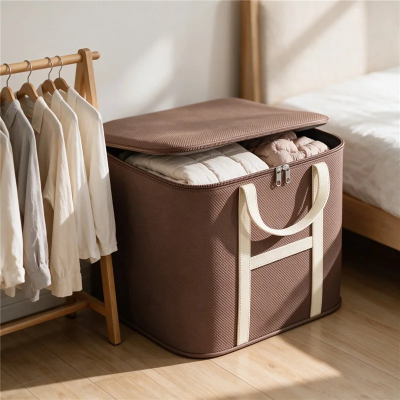 45x33x25cm Non-Woven Fabric Large Capacity Storage Bag with Handles for Clothes Bedding - Brown