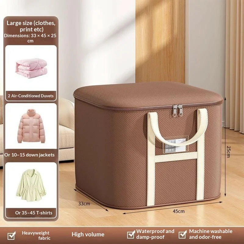 45x33x25cm Non-Woven Fabric Large Capacity Storage Bag with Handles for Clothes Bedding - Brown