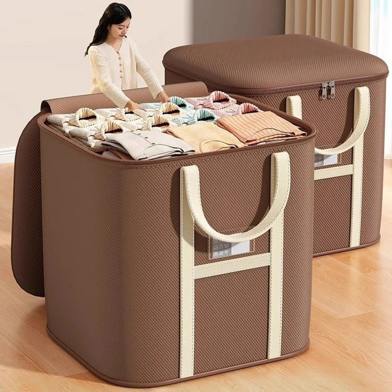 50x60x71cm Non-Woven Fabric Large Capacity Storage Bag with Handles for Clothes Bedding - Brown