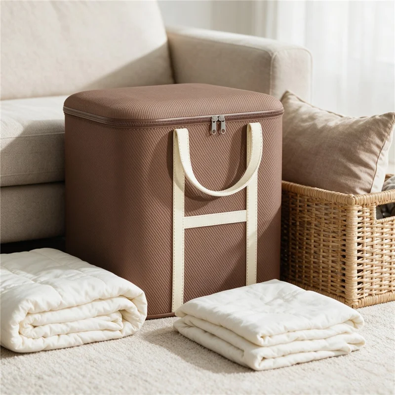 50x60x71cm Non-Woven Fabric Large Capacity Storage Bag with Handles for Clothes Bedding - Brown