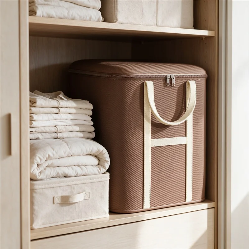 50x60x71cm Non-Woven Fabric Large Capacity Storage Bag with Handles for Clothes Bedding - Brown