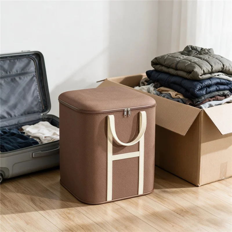 50x60x71cm Non-Woven Fabric Large Capacity Storage Bag with Handles for Clothes Bedding - Brown