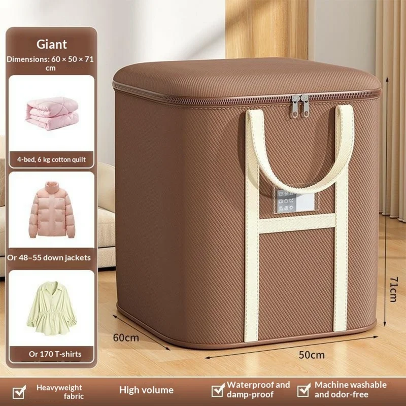 50x60x71cm Non-Woven Fabric Large Capacity Storage Bag with Handles for Clothes Bedding - Brown