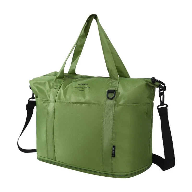 Collapsible Travel Tote Bag Lightweight Nylon Expandable Luggage Handbag with Shoulder Strap - Forest Green