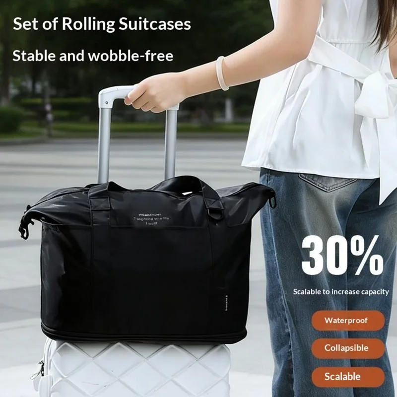 Collapsible Travel Tote Bag Lightweight Nylon Expandable Luggage Handbag with Shoulder Strap - Forest Green
