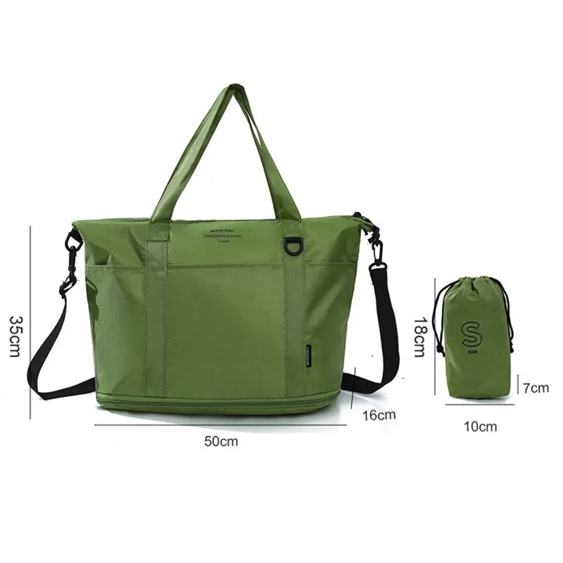Collapsible Travel Tote Bag Lightweight Nylon Expandable Luggage Handbag with Shoulder Strap - Forest Green