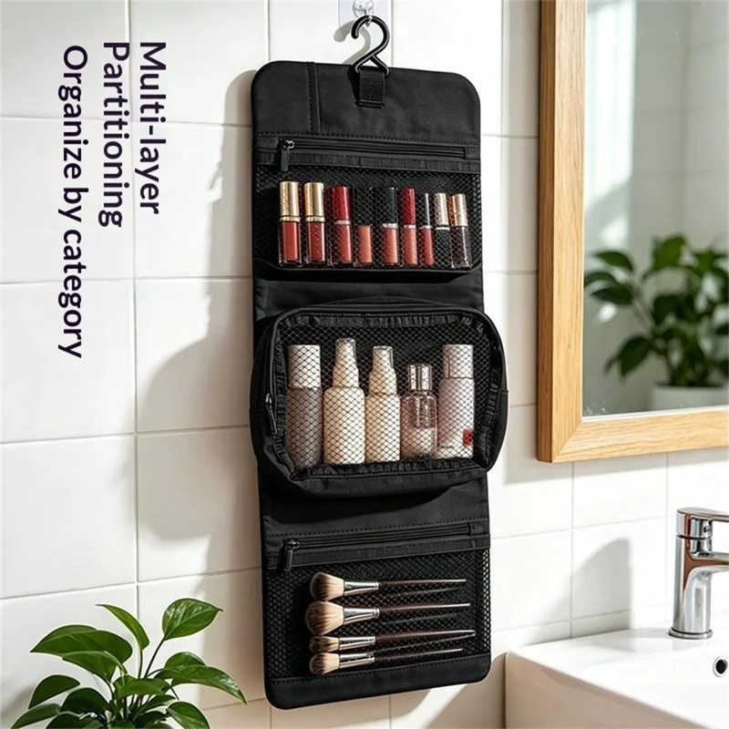 Hanging Makeup Toiletry Bag Large Capacity Detachable Travel Cosmetic Organizer - Black