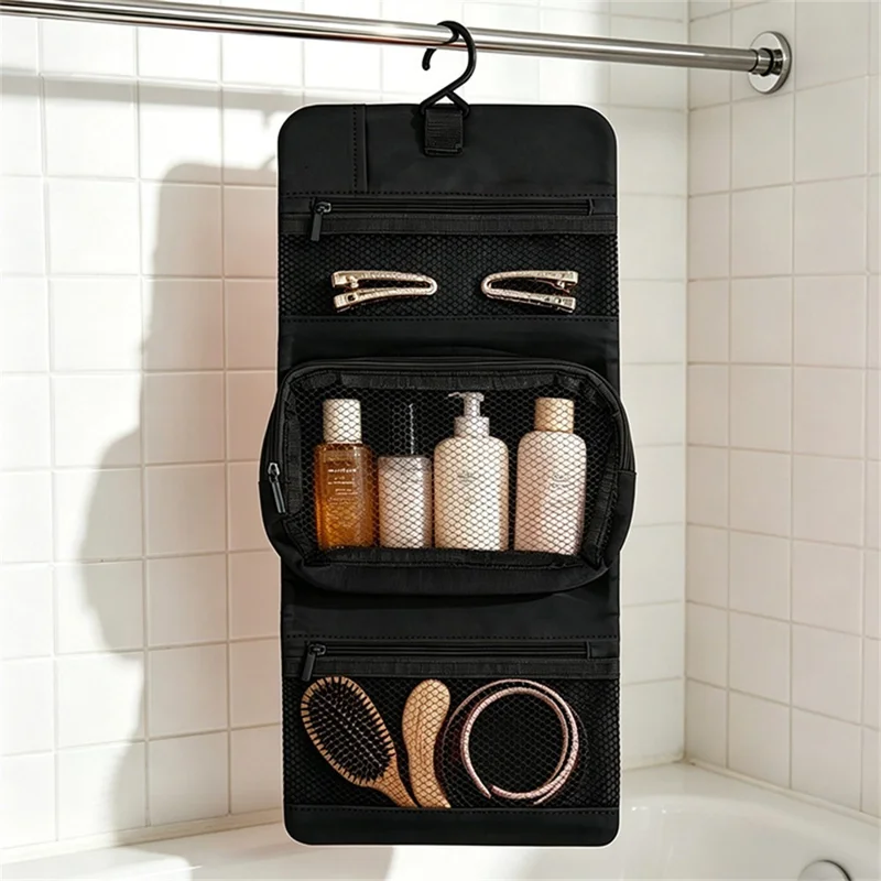 Hanging Makeup Toiletry Bag Large Capacity Detachable Travel Cosmetic Organizer - Black