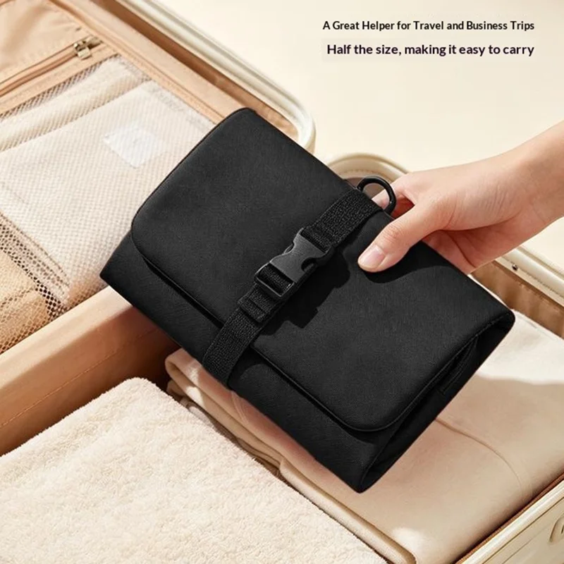 Hanging Makeup Toiletry Bag Large Capacity Detachable Travel Cosmetic Organizer - Black