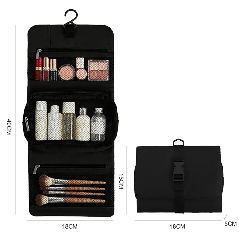 Hanging Makeup Toiletry Bag Large Capacity Detachable Travel Cosmetic Organizer - Black
