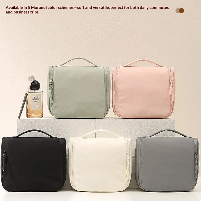 Hanging Toiletry Bag Taslon Fabric Cosmetic Storage Pouch for Travel - Beige