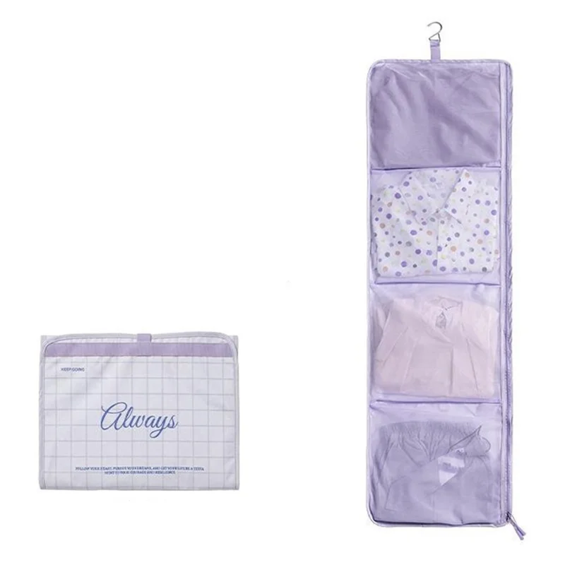 4 Compartments Travel Organizer Bag Foldable Hanging Storage Bag - Purple