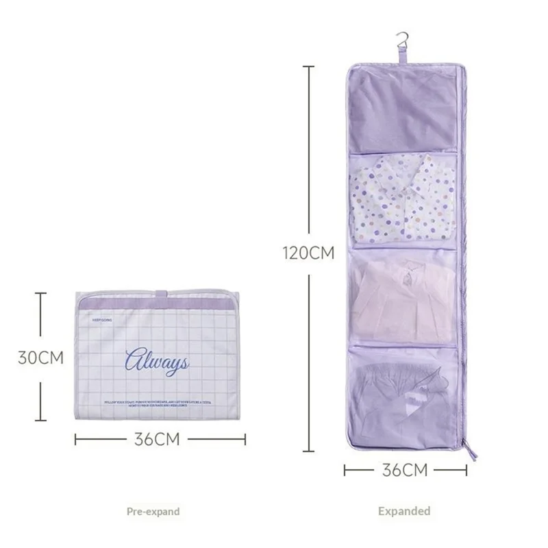 4 Compartments Travel Organizer Bag Foldable Hanging Storage Bag - Purple