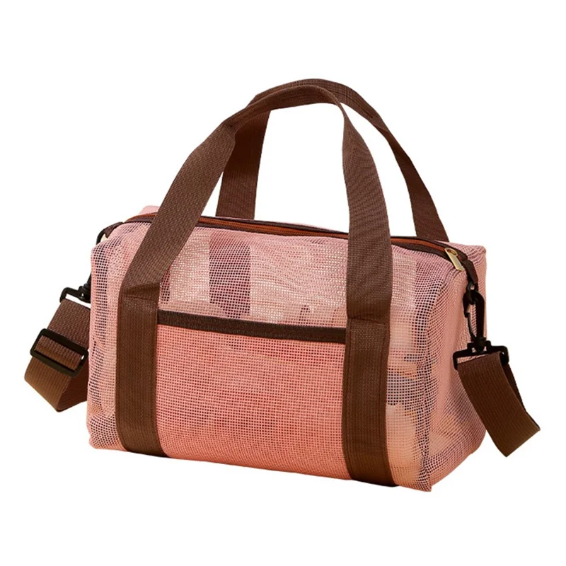 Beach Bag Large Capacity See-Through Mesh Quick-Dry Crossbody Bag for Travel - Pink