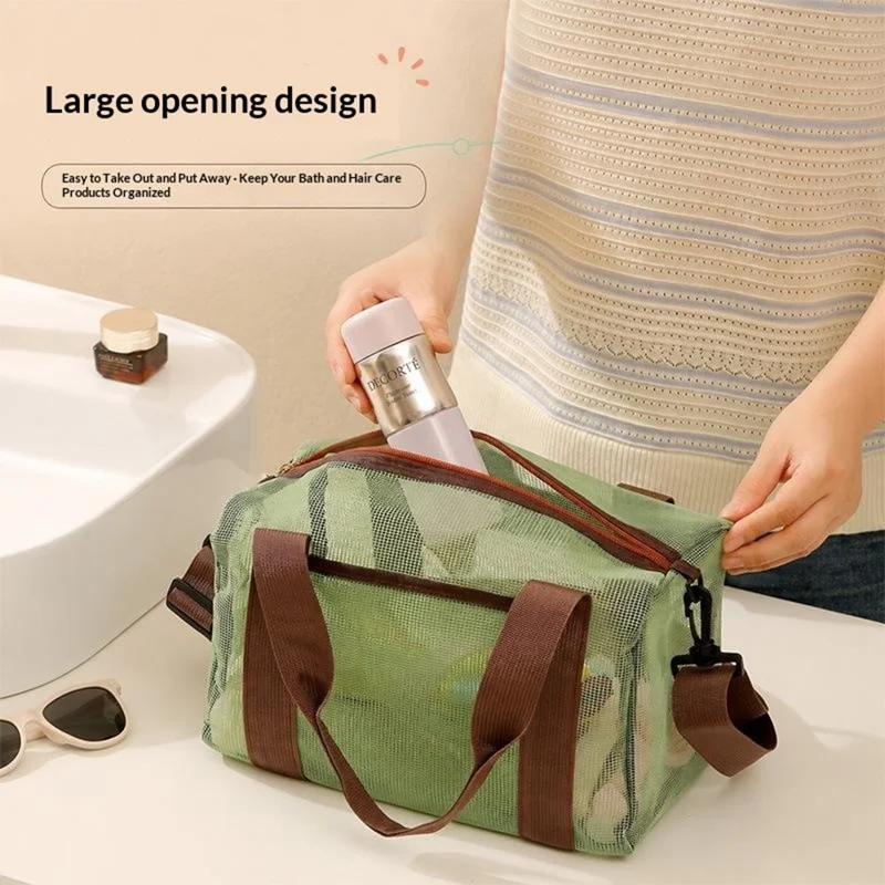 Beach Bag Large Capacity See-Through Mesh Quick-Dry Crossbody Bag for Travel - Pink