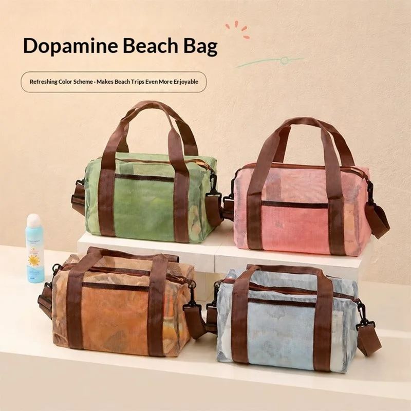 Beach Bag Large Capacity See-Through Mesh Quick-Dry Crossbody Bag for Travel - Pink
