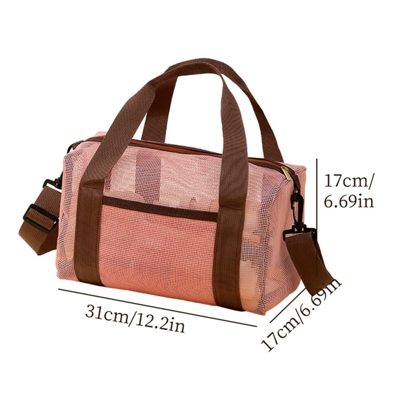 Beach Bag Large Capacity See-Through Mesh Quick-Dry Crossbody Bag for Travel - Pink
