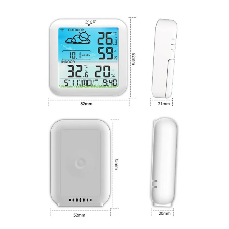 TS-8085 Wireless Weather Station Color Screen Indoor Outdoor Temperature Humidity Clock - White