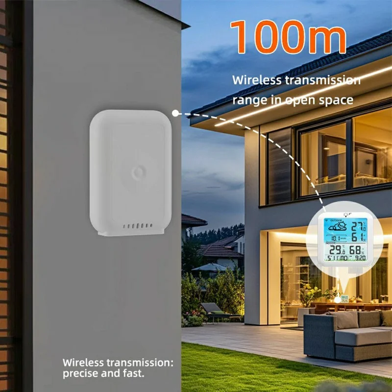 TS-8085 Wireless Weather Station Color Screen Indoor Outdoor Temperature Humidity Clock - White