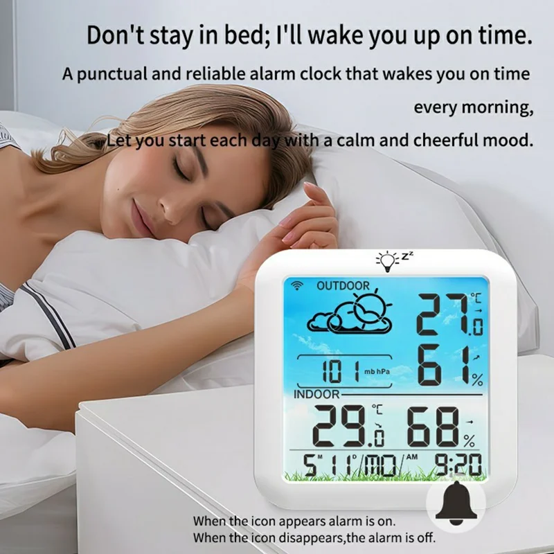 TS-8085 Wireless Weather Station Color Screen Indoor Outdoor Temperature Humidity Clock - White