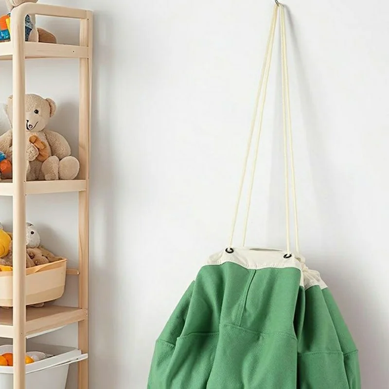Size S 56 x 15.5cm Drawstring Toy Storage Bag Play Mat Cotton Canvas Kids Building Block Organizer - Green