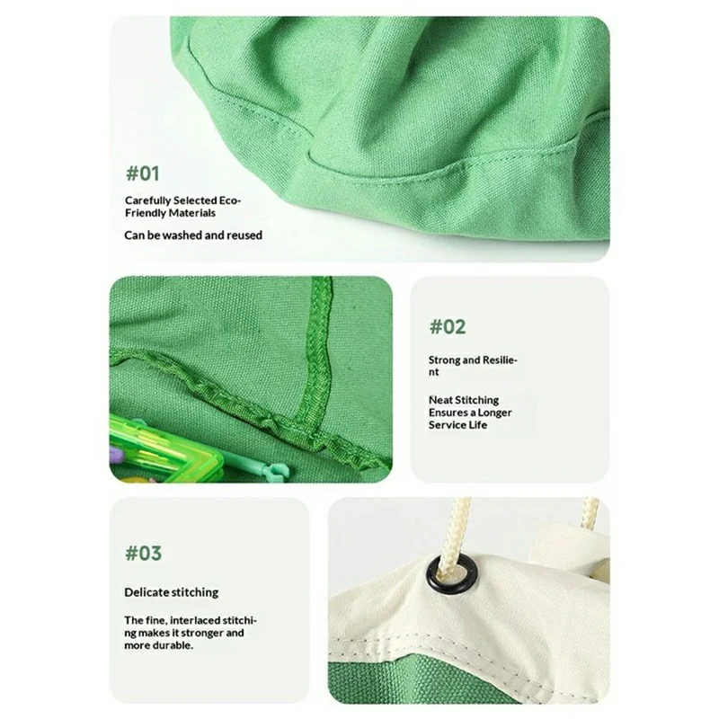 Size S 56 x 15.5cm Drawstring Toy Storage Bag Play Mat Cotton Canvas Kids Building Block Organizer - Green