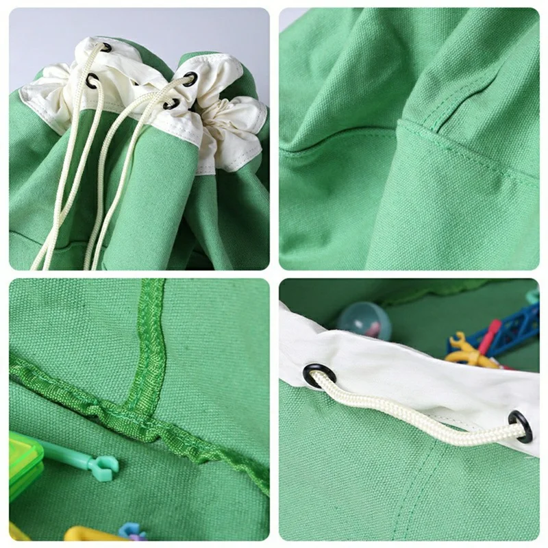 Size S 56 x 15.5cm Drawstring Toy Storage Bag Play Mat Cotton Canvas Kids Building Block Organizer - Green