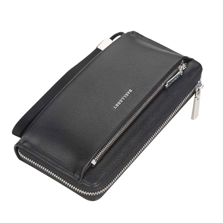 BAELLERRY S1081 PU Leder Herren Clutch Bag Große Kapazität Reißverschluss Lange Geldbörse mit Handschlaufe - Schwarz
