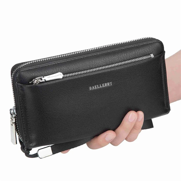 BAELLERRY S1081 PU Leder Herren Clutch Bag Große Kapazität Reißverschluss Lange Geldbörse mit Handschlaufe - Schwarz