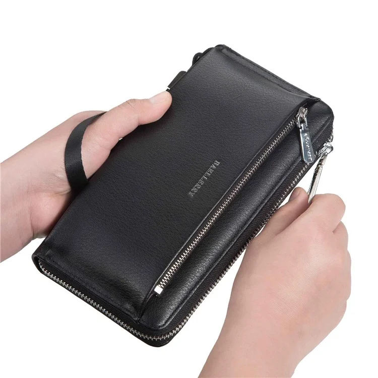 BAELLERRY S1081 PU Leder Herren Clutch Bag Große Kapazität Reißverschluss Lange Geldbörse mit Handschlaufe - Schwarz