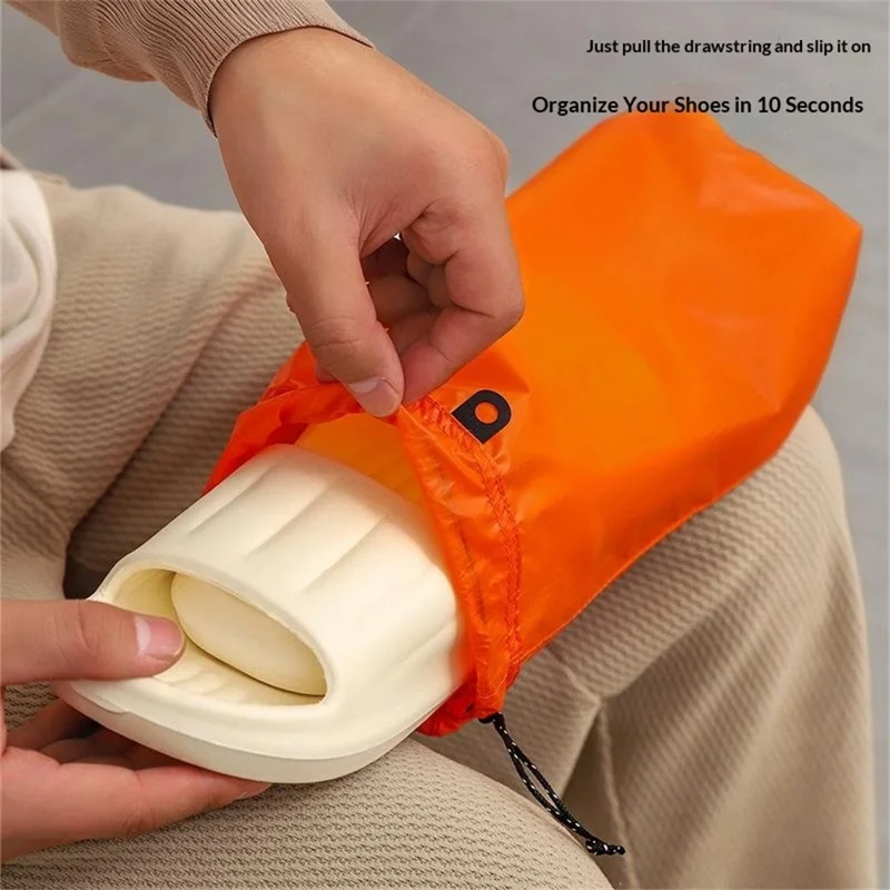 Size S 28 x 10 cm Slipper Storage Bag 15D Silicone-Coated Nylon Waterproof Drawstring Pouch for Travel - Orange