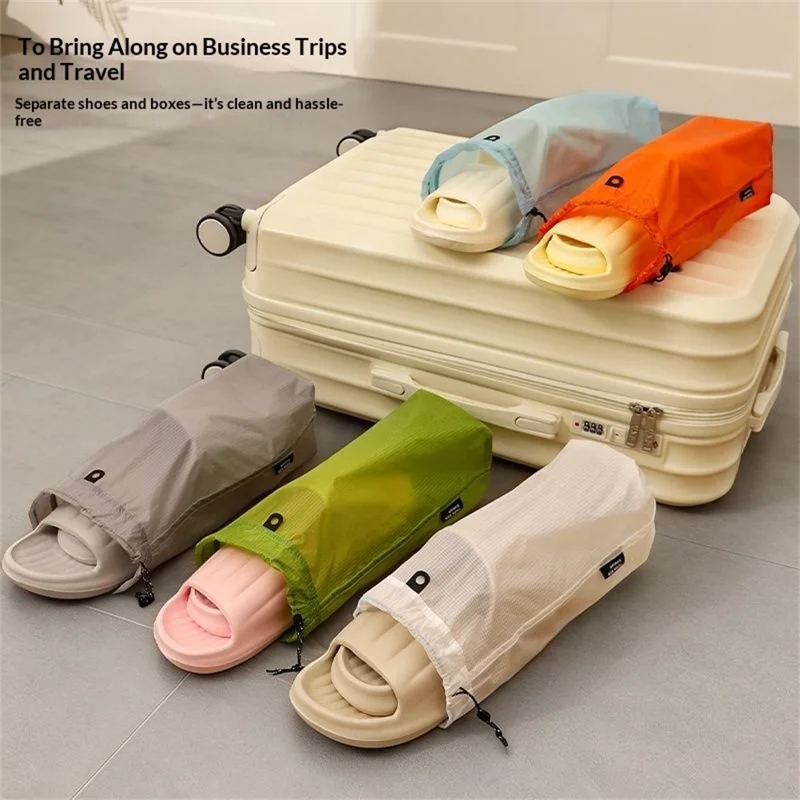 Size S 28 x 10 cm Slipper Storage Bag 15D Silicone-Coated Nylon Waterproof Drawstring Pouch for Travel - Orange