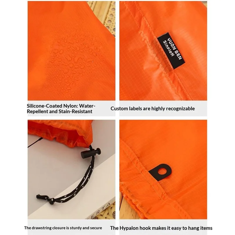 Size S 28 x 10 cm Slipper Storage Bag 15D Silicone-Coated Nylon Waterproof Drawstring Pouch for Travel - Orange